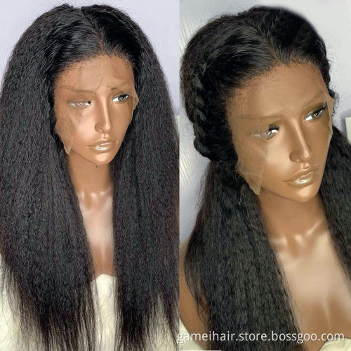 GMwigs yaki 1*4 Lace Wig Kinky Straight Human Hair Wigs Pre Plucked Hair Line Brazilian 10 to 28 Inch 100 Soft Black Light